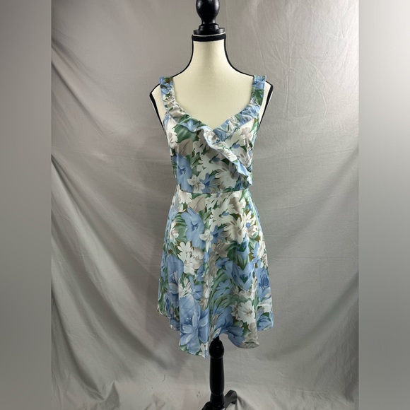 Blue Flower Print Ruffle Hem Mini Cami Dress - Picture 7 of 9
